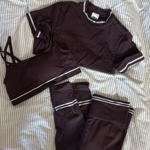 Brown 3 piece spandex matching workout set